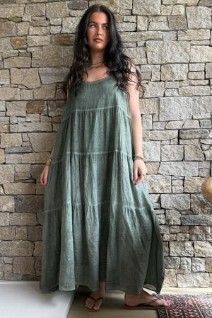 Lenni Cotton Tiered Dress Washed Khaki